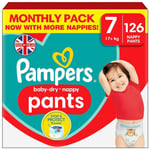 Pampers Baby Dry Size7 Diaper Pants 17+kg Stretchy Large Monthly Pack 126Nappies