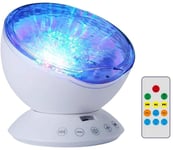 Ocean Wave Projector 12 LED Remote Control Undersea Projector Lamp,7 Color Changing Music Player Night Light Projector for Kids Adults Bedroom Living Room Decoration (White)