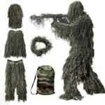 5 i 1 Ghillie-dräkt, 3D-kamouflage jaktkläder inklusive jacka, byxor, huva, bärväska grön 1,6 m
