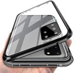 TENGMAO for Samsung Galaxy s20 ultra Case, Magnetic Adsorption Integrated Back Camera Lens Protector Clear Tempered Glass Front and Back Flip Cover Ultra Thin Anti-Scratch Case Cover(black)