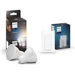 Philips Hue White Ambiance Smart Light Bulb Spot Twin Pack LED [GU10] with Bluetooth - 1100 Lumen + Hue Dimmer Switch. Works with Alexa, Google Assistant and Apple Homekit.