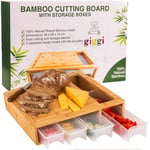 Giggi Smart Bamboo Wooden Chopping Board with 4 BPA Free Plastic Drawer/Trays Kitchen Set-100% Natural Robust Bamboo Wood-Wooden Chopping Boards/Smart Chopping Board/Cutting Board/Chopping Board Set.