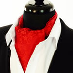 Mens Ascot Tie  Scarf Red Shade Floral Paisley Cravat Silk Woven 