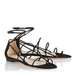 JIMMY CHOO ‘Sphynx’ Black Flat Strappy Suede Sandals Size Uk 4 Eu 37 Rrp £495