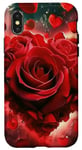 Coque pour iPhone X/XS Rose Kawaii Cœur Rouge Floral Fleur Valentine