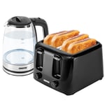 4 Slice Bread Toaster & 1.7L Illuminating Electric Glass Kettle Combo Set Black