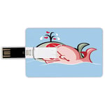 32G USB Flash Drives Credit Card Shape Whale Memory Stick Bank Card Style Cute Whale Couple Swimming in Love Valentines Romantic Ocean Baby Scenery,Sky Blue Grey Coral Waterproof Pen Thumb Lovely Jump