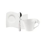 Villeroy & Boch New Wave Cappuccino Set, 3 Pieces, Coffee Cup, Premium Porcelain Saucer, Stainless Steel Spoon for 1 Person, Dishwasher Safe