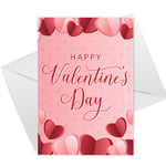 Happy Valentines Day Cute Pink Hearts Girlfriend Wife Valentine Card For Her