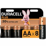 2x Duracell Plus Alkaline AA Batteries - Pack of 2 x 8