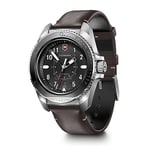 Victorinox Journey 1884 Watch with Black Dial and Brown Leather Strap Set with Pouch, Black, 43 mm
