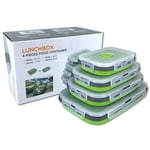 Collapsible Silicone Food Storage Container with Lid, Portable Lunch Bento Box Outdoor Picnic Box Space Saving, Microwave, Dishwasher and Freezer Safe, Set of 4(Green)