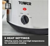 3.5L Slow Cooker with 3 Heat Settings in Stainless Steel Tower T16039