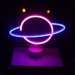 YUNYODA Planet Neon Light, LED Neon Light Sign Table Lamp Light Blue Pink Planet Night Light USB/Battery Powed Neon Sign Lamp for Kids Room Festival Birthday Party Christmas Decor