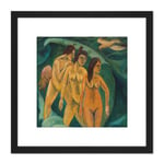 Ernst Ludwig Kirchner Three Bathers 8X8 Inch Square Wooden Framed Wall Art Print Picture with Mount