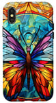 Coque pour iPhone X/XS Papillon bleu et jaune en verre teinté portrait insecte art