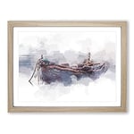 Stranded Boat In The Mist In Abstract Modern Art Framed Wall Art Print, Ready to Hang Picture for Living Room Bedroom Home Office Décor, Oak A3 (46 x 34 cm)