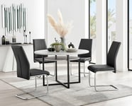 Adley Grey Concrete Effect Round Dining Table & 4 Lorenzo  Faux Leather Chairs