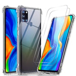 LeYi Case for Samsung Galaxy A21s and Screen Protector Tempered Glass [2 pack],Armour Shockproof Cover Crystal Clear Slim Soft Silicone Protective TPU bumper Phone Case for A21s Clear