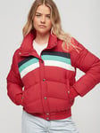 Superdry Retro Panel Short Puffer Jacket - Red, Red, Size 14, Women