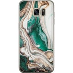 Samsung Galaxy S7 edge Gjennomsiktig Telefondeksel Grön / Guld marmor