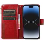 Dubbelflip Zipper 9-kort Apple iPhone 15 Plus - Röd