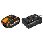 WORX - Batterie Lithium-ION 20 V / 5 Ah - Batterie WORX 20 V Compatible avec Outils de Bricolage & Chargeur de Batterie Lithium-ION 20V - WA3867- jusqu'à 6000 mAh