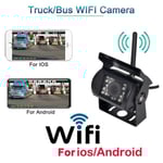 12V-24V WIFI HD Trådlös Backkamera för Lastbil Bred Vinkel 170 Grader Överföringsavstånd 50m Nattseende Vattentät IP67,