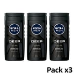 Nivea Men Deep Wash for Men 3 in 1 Shower Gel for Body 250 Ml Pack of 3