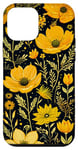 Coque pour iPhone 12 mini Motif floral chic jaune moutarde et noir