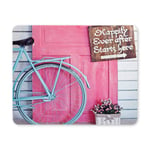 Valentine Wreath and Bicycle On Wooden Vintage Pink Door Rectangle Non Slip Rubber Mousepad, Gaming Mouse Pad Mouse Mat for Office Home Woman Man Employee Boss Work