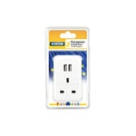 STATUS UK to EU European Plug with USB Port Adapter | 3 Pin to 2 Pin European Travel Adaptor | White 2 Port USB Adapter Plug | A2USBTEURO ST-85