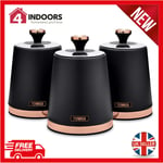 Tower T826131BLK Cavaletto Set of 3 Kitchen Storage Canisters, Black/Rose Gold
