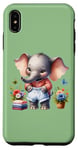 Coque pour iPhone XS Max Bébé éléphant vert en tenue, fleurs et papillons