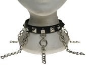 Gothic Punk 1 Row Hanging Chain and 13mm Small Pyramid Leather Neckband NB283