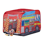 Relaxdays- Tente de Jeu Enfants Camion Pompiers Filles garçons 3 Ans Pop up intérieur extérieur, 10022459, Rouge