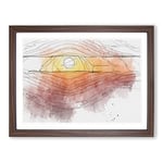Sunset Over The Hills In Abstract Modern Art Framed Wall Art Print, Ready to Hang Picture for Living Room Bedroom Home Office Décor, Walnut A3 (46 x 34 cm)