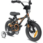 PROMETHEUS BICYCLES® Barnesykkel 12 i svart matt og oransje fra 3 år med treningshjul - Bare i dag: 10x mer babypoints