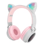 Yurlgst Kids Headphones,Cat Ear Bluetooth Headphones with Led Light, SD Card Slot, FM Radio,3.5mm Audio Jack,Wireless/Wired Foldable Kids On Ear Headphones for Boys Girls Adults(Grey)