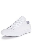 Converse Unisex Leather Ox Trainers - White, White/White, Size 3, Women