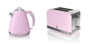 NEW Swan Kitchen Appliance Retro Set - PINK 1.5 Litre JUG Kettle & PINK Stylish Retro 2 Slice Toaster Set