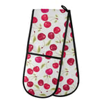 Moyyo Oven Glove Pink Cherry Berries Double Oven Glove Heat Resistant Kitchen Oven Mitt with Soft Quilted Cotton Lining Filling Pot Holders for Basking Cooking Pizza Microwave