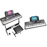RockJam RJ761 61 Key Keyboard Piano with Keyboard Bench, Digital Piano Stool, Sustain Pedal and Headphones & 61-Key Compact Keyboard with Sheet Music Stand, Power Supply