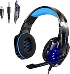 ANSTA Stereo Gaming Headset for PS4 PC Xbox One PS5 Controller, Noise Cancelling Over Ear Headphones with Mic, LED Light, Bass Surround, Soft Memory Earmuffs for Laptop Mac Nintendo NES Games