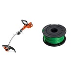 BLACK+DECKER Electric Strimmer Grass Trimmer 900 W 35 cm with Wheel Edge Guide and Adjustable Second Handle GL9035-GB & BLACK+DECKER A6482 AFS Spool Line for String Trimmers, 2 mm, Multi, 6 m