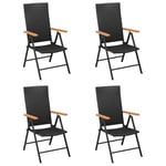 Tidyard Garden Chairs Reclining Chairs 4 pcs Armchair Folding Dining Chair Poly Rattan Black for Garden Terrace Patio