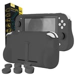 Orzly Grip Case for Nintendo Switch Lite – Case with Comfort Padded Hand Grips, Kickstand, & Pack of Thumb Grips - Grey