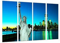 Tableau Moderne Photographique, Impression sur bois, Nuit de la ville de la mer, New York City, Statue Liberty, 131 x 62 cm, ref. 27048