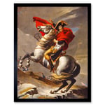 Napoleon Bonaparte Portrait Painting France Emperor Crossing the Alps on a Horse Art Print Framed Poster Wall Decor 12x16 inch