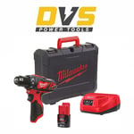 Milwaukee M12BDD-201C 12V Compact Drill Driver 2.0Ah Battery, Charger and Case